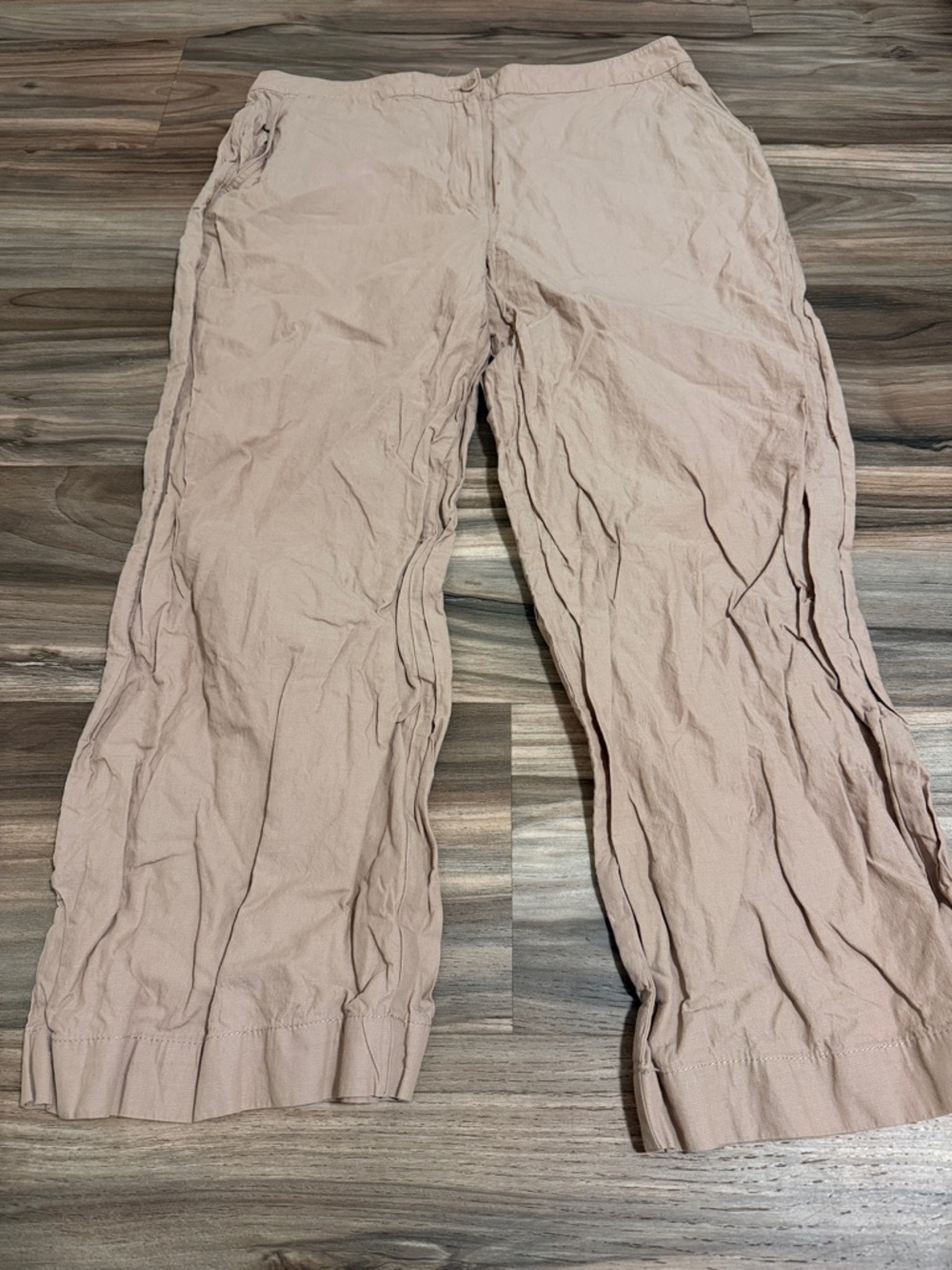 Eileen Fisher Organic Cotton Wide Leg Pants Lightweight Casual Tan Women’s 14